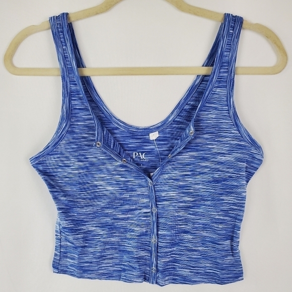 NWT Pacsun Cropped Tank Top Size Small Blue/White Design Button Front - Picture 1 of 7